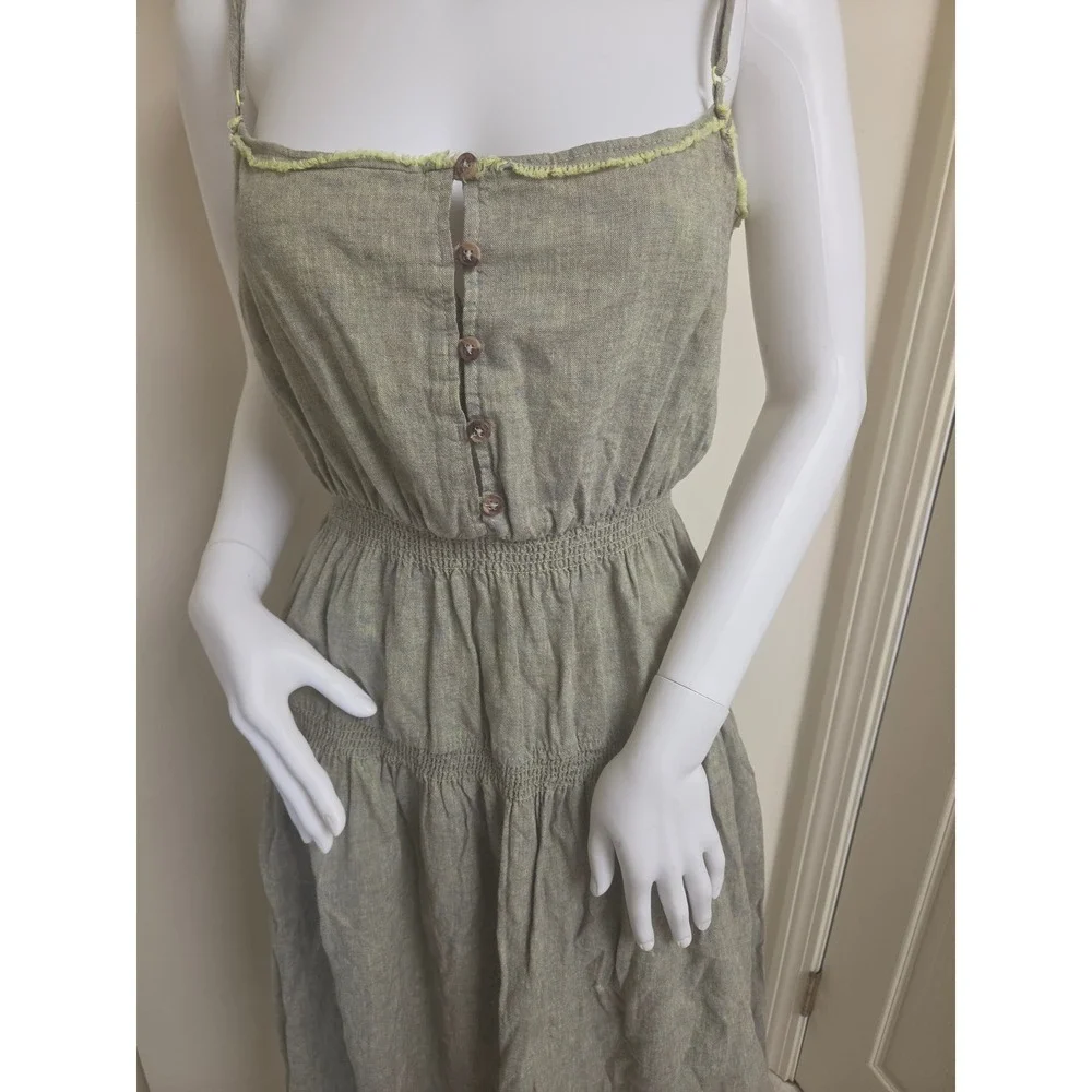 Urban Outfitters Green Linen Cotton Smocked Midi Dress OB1498159 Womens s nwt